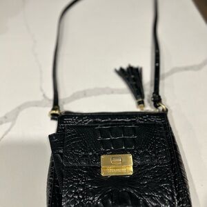 Brahmin Leather Black Snakeskin Style Crossbody Shoulder Bag - Classic Pattern